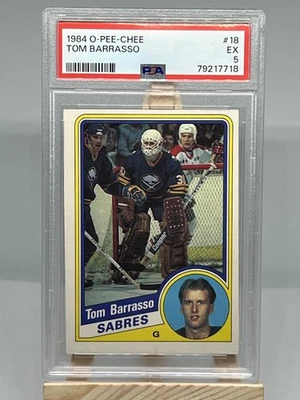 1984-85 O-Pee-Chee - Tom Barrasso #18 Buffalo Sabres Graded PSA 5 HOF (RC) - Image 1 of 2