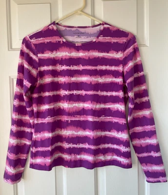 Lands End Purple Pink Stripe Crew Neck Women's SP Top Nylon Spandex Hand Wash - Image 1 of 4