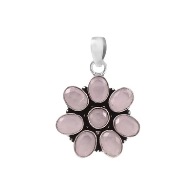 Colgante de plata esterlina 925 con piedras preciosas de cuarzo rosa hecho a mano joyería de regalo Foto 1 de 3