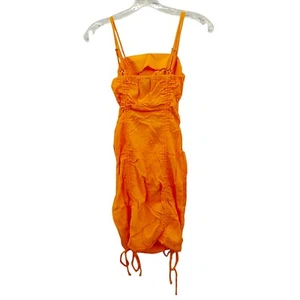 WILD FABLE Women's Sleeveless Ruched Side Bodycon Dress Orange Satin Medium - Picture 1 of 18