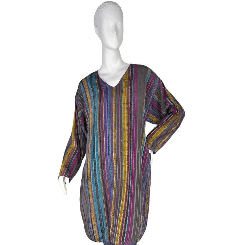 Top túnica a rayas Mary McFadden Collection I vintage años 90, pequeño Foto 1 de 4