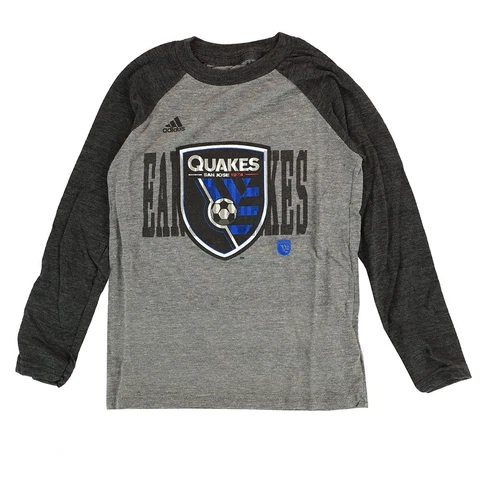 San Jose Earthquakes Adidas MLS Boys Grey Raglan Triblend Long Sleeve T-Shirt Cover