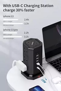 Piombo prolunga torre con 4 slot USB 12 vie prese multispine dimensioni cavo 2M - Foto 1 di 5