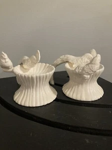 Vintage Fitz & Floyd weiß Porzellan Vogel Teelicht Kerzenhalter Paar 2 RAR - Bild 1 von 7