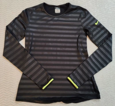 Nike Pro Dri-Fit Thermal Active Top Womens Medium Black Striped 622304-010 - Image 1 of 4