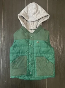 LACOSTE Green Puffer Hooded Vest Full Zip w/ Built-in Hood Size 4 - Picture 1 of 8