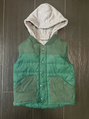 LACOSTE Green Puffer Hooded Vest Full Zip w/ Built-in Hood Size 4 - Image 1 of 4