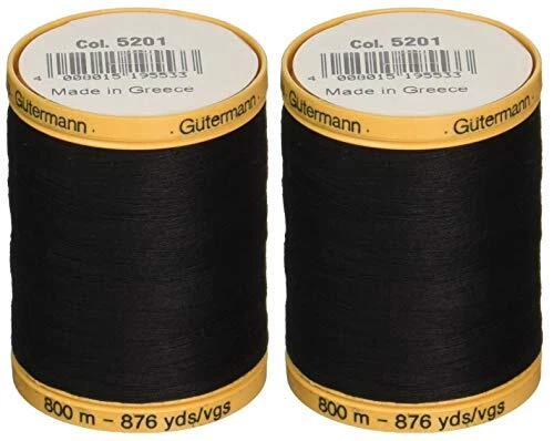 Gutermann 2-Pack Natural Cotton Thread Solids 876 Yards Each - Black 800C 5201 - Image 1 of 1