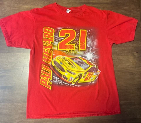 Paul Menard Nascar Red T Shirt 21 Wood Brothers Size Medium Cover