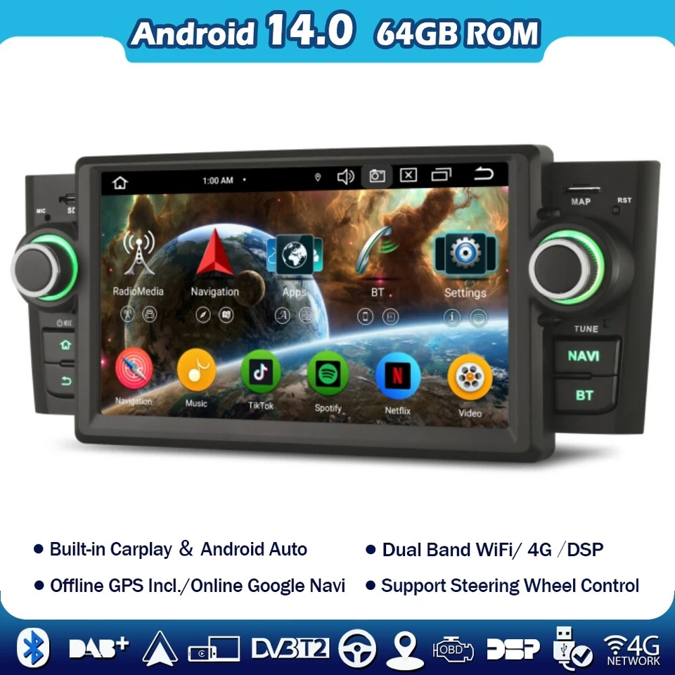 64GB Android 14 Autoradio Carplay GPS Navi DSP IPS RDS Fiat Grande Punto Linea - Bild 1 von 4