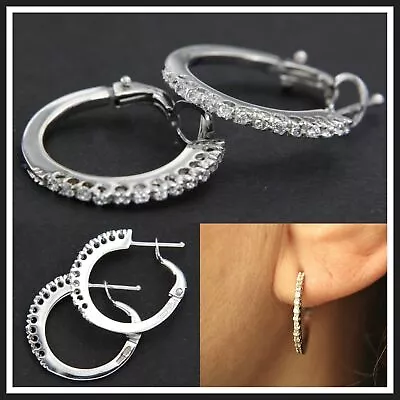 Orecchini in ORO Bianco 18 kt 750 e con Zirconi a Cerchio ad Anello Anelle Donna - Immagine 1 di 4