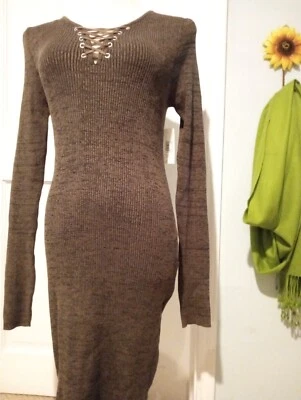 NWT NOBO Fall Sweater Dress Fitted Women's Juniors XL Dark Olive Green Marled - Image 1 of 3
