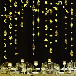 Gold Eid Mubarak Ramadan Decorations Hanging Star Moon Circle Dot Crescent Lamp - Picture 1 of 12