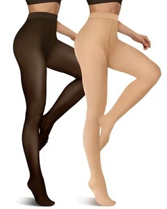 2 Pairs Fleece Lined Tights for Women Thermal Pantyhose Fake Translucent Wint... - Picture 1 of 6