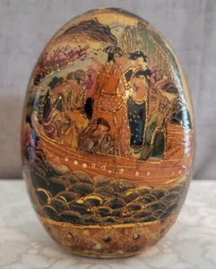 Vintage Asian Decorative Satsuma Style Ceramic Egg Made in China Villagers/Boat - Picture 1 of 9