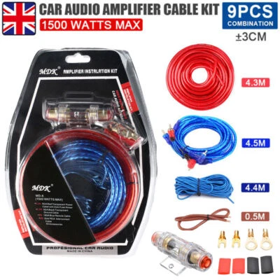 1500W Car Power Amplifier Wiring Kit Audio Subwoofer AMP RCA Power Cable Sub New