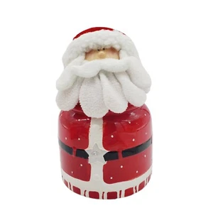 Santa Claus Ceramic Cookie Jar With Cloth Hat & Beard 11 inch Christmas Vintage - Picture 1 of 9