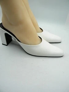 Balenciaga White Leather Block Heel Mules Size 40 $795 Display - Picture 1 of 12