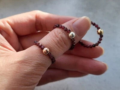 A++ Dainty Red Garnet Faceted Round Gemstone Beads Stretchable Rings For Girls - Image 1 of 4