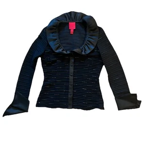 JS Collections Ruffle Collar French Cuff Sheer Beaded Evening Blazer Jacket 8 - Picture 1 of 11