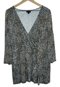 Camiseta deportiva J. Jill sintética envolvente elástica tejida marrón gris estampado cuello en V talla grande - Imagen 1 de 5