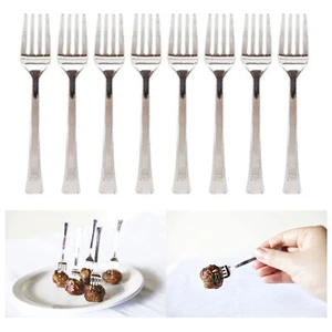 80 Short Silver Disposable Mini Dessert Forks for Party Tableware - Picture 1 of 1