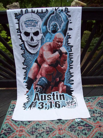 vtg 1999 WWF Stone Cold Steve Austin Beach Towel THE ROCK WWE AEW Pro Wrestling Cover