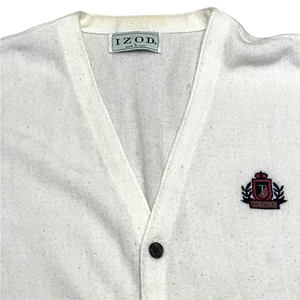 VTG 80s Izod Cardigan Sweater Acrylic Knit Cardigan COLLEGIATE PREP Ivory Golf - Picture 1 of 12