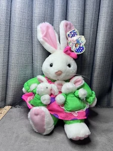 Vtg Kelly Trading Bunny Rabbit Plush Parachute Mama Mom Baby Pocket Green Toy - Picture 1 of 12