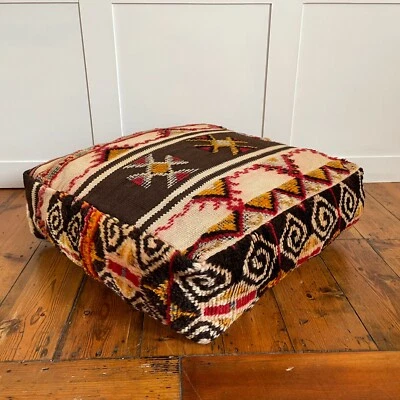 Vintage Kilim Floor Cushion Pouf Footstool Carpet Moroccan Handwoven Stuffed - Image 1 of 4