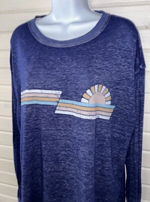 C&C CALIFORNIA Sz LARGE Blue Sunrise Sunset Burnout Cotton Knit Top Tee EUC - Image 1 of 4