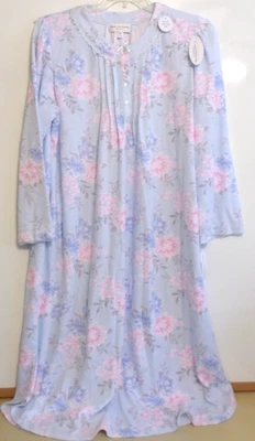 NWT MISS ELAINE LONG SLEEVE, LONG NIGHTGOWN- 1X-BLUES/PINK-CUDDLEKNIT-SOFT&WARM - Image 1 of 4