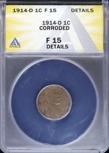1914 D 1c Lincoln Wheat Cent ANACS F 15 Details - Picture 1 of 4