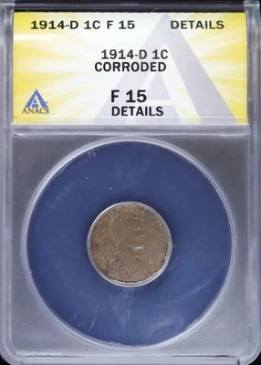 1914 D 1c Lincoln Wheat Cent ANACS F 15 Details - Image 1 of 4