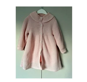 Vintage Marese Pink Knitted Dress Coat Age Approx 3 Years Long Sleeves & Collar - Picture 1 of 24
