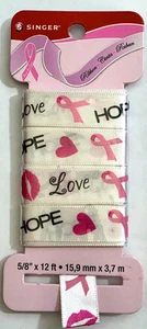SINGER White Ribbon Breast Cancer Research Foundation LOVE / HOPE - 5/8" x 12 ft - Picture 1 of 2