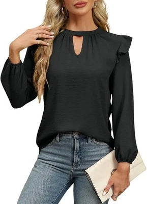 Blusa para mujer con volantes de manga larga elegante informal de otoño de gasa PEQUEÑA NEGRA Foto 1 de 4