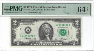 FR.1935-A 1976 $2 FRN, AA Block, Neff / Simon PMG 64EPQ, Nice! - Picture 1 of 2