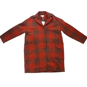 NWT Free Assembly Women's Cocoon Coat Large Red Plaid 3 Button Wool Blend - Picture 1 of 9