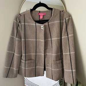 Catherine Malandrino Damen Gr. 12 hellbraun karierter Cardigan Blazer mit Knopfleiste - Bild 1 von 6