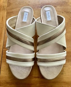 NWOB Max Mara Italy Strappy Sandals, Metallic Gold + White Leather, Size 41 EU - Picture 1 of 10