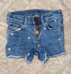 Girl Daisy Embroidered Denim Shorts - Old Navy 4T Button Fly Cut Off Jean Shorts - Picture 1 of 5