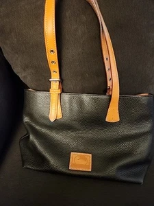 Dooney & Bourke Emily Black & Tan Pebbled Leather Tote/Bag - Picture 1 of 5