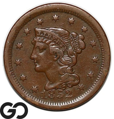 1852 Large Cent, Braided Hair - Image 1 of 3