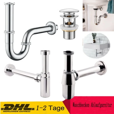 Sifon Siphon für Waschtisch Waschbecken Röhrensiphon Verchromt 1/4" Syphon Bad - Bild 1 von 4