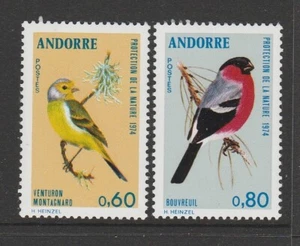 ANDORRA [Fr.] 1974 NATURE PROTECTION set of 2  MNH  - BIRDS.  - Picture 1 of 1
