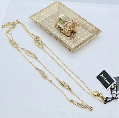 NWT Juicy Couture Gold Tone Feather Strand Necklace 32” Length, Crystal Pave - Image 1 of 4