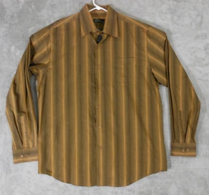 Camisa Jhane Barnes Frecuencia Para Hombre Grande Abotonada Manga Larga Beige Rayas - Imagen 1 de 14