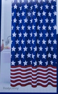 Celebrate Americana Together Stars & Stripes Fabric Shower Curtain 70x70 NIP - Picture 1 of 2