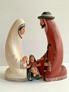 Silber Lama Volkskunst Weihnachten Krippe Ton Keramik Dekor Handarbeit bemalt Peru - Bild 1 von 11